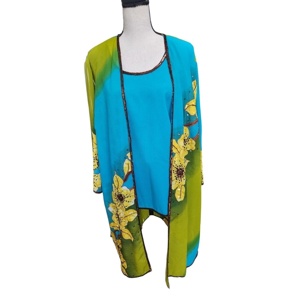 Midnight Velvet 2 Piece Jacket/Tank Plus Size 1X Embellished Flowy